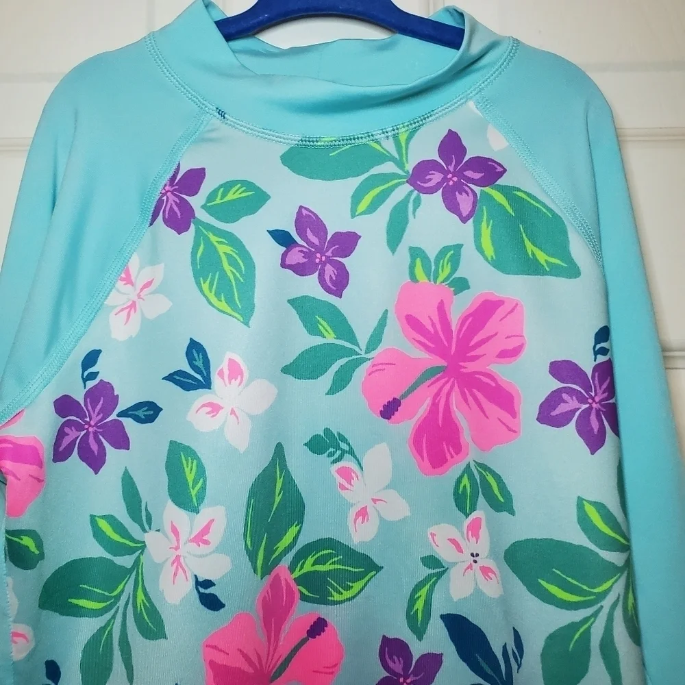 Lands' End Long Sleeve Floral Print Swim Shirt Girl's Size L (10-12)